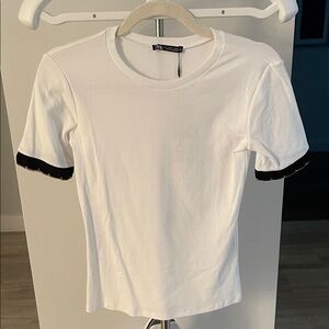 Zara White Tee with Black Accents